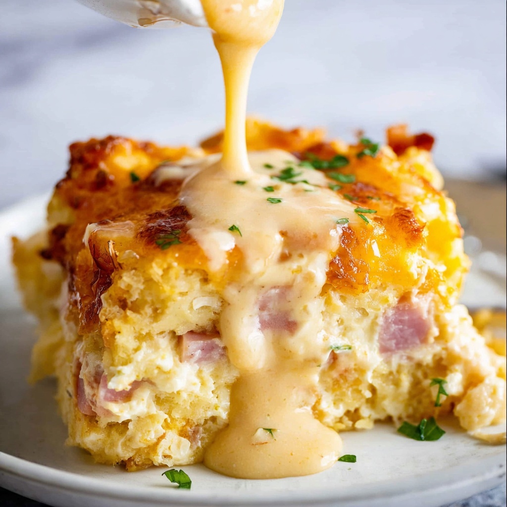 Cheesy Ham and Egg Breakfast Casserole with Biscuits Recipe - Recipe Image