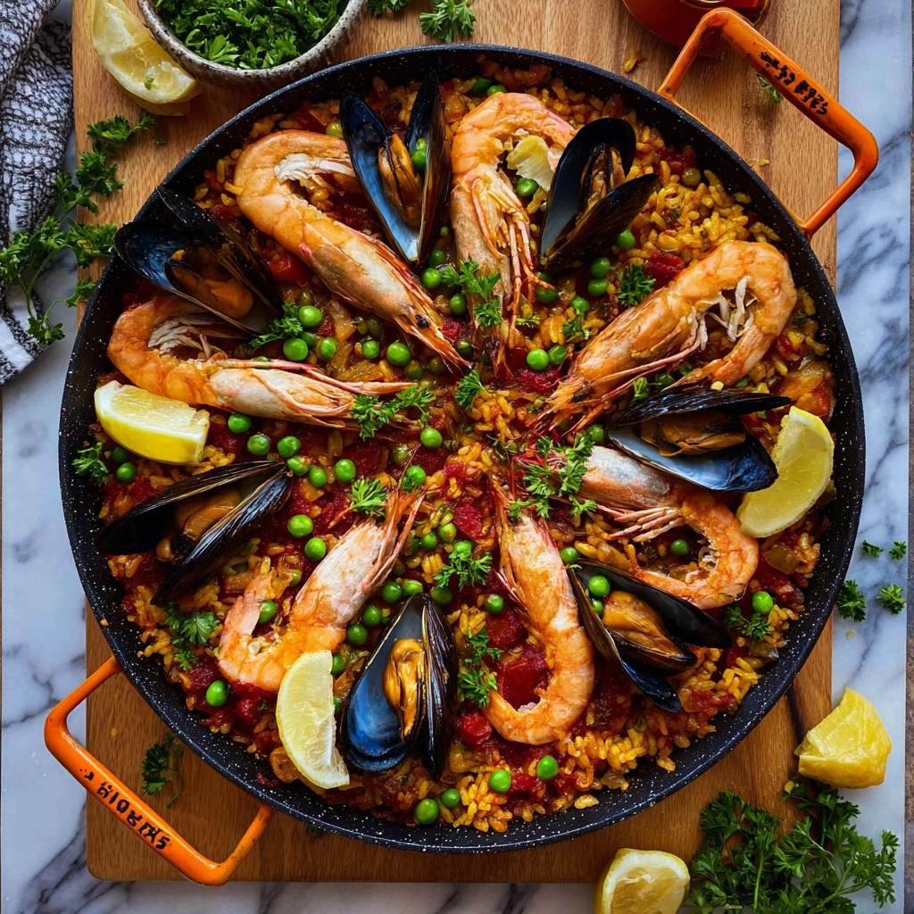 Classic Spanish Paella with Seafood and Chorizo Recipe - Recipe Image