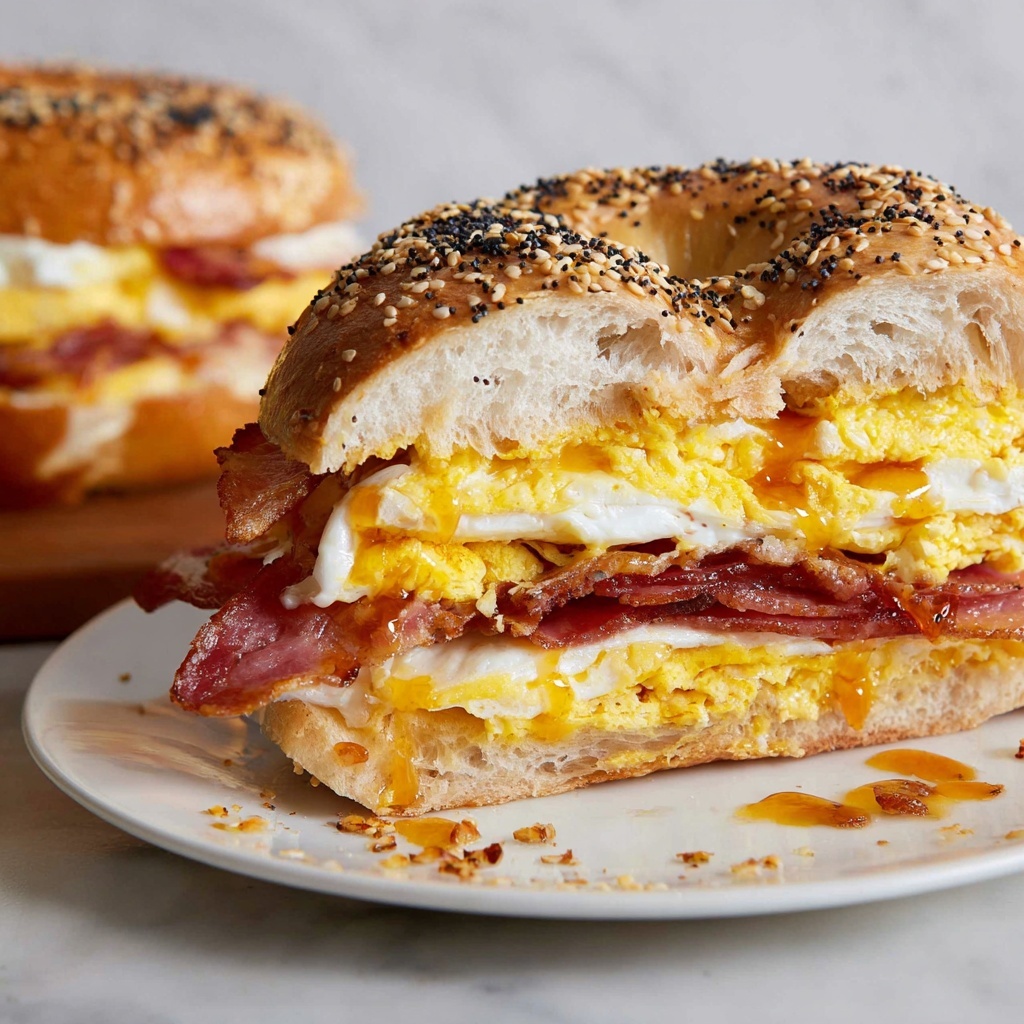 Bagel Breakfast Sandwich with Bacon, Cheddar, and Spicy Mayo Recipe - Recipe Image