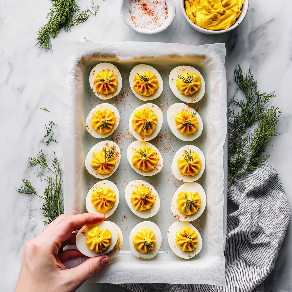 Creamy Mascarpone Deviled Eggs with Dilled Garnish Recipe - Recipe Image