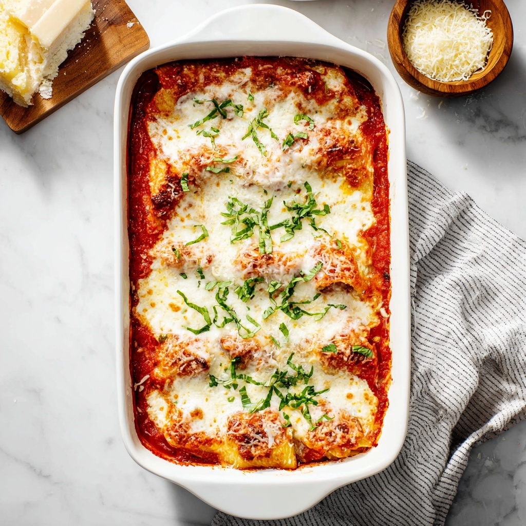 Creamy Baked Manicotti with Ricotta, Mozzarella, and Basil Recipe - Recipe Image