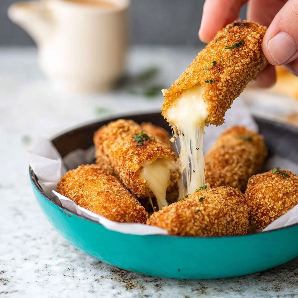 Baked Mozzarella Sticks with Crispy Coating and Marinara Dipping Sauce Recipe - Recipe Image