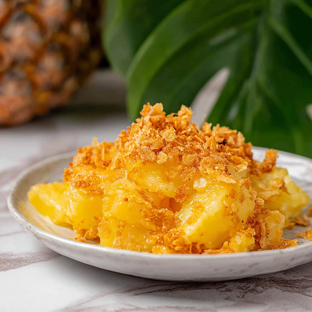 Sweet Pineapple Casserole with Cheddar and Ritz Cracker Topping Recipe - Recipe Image