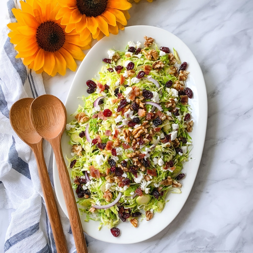 Shaved Brussels Sprout Salad with Bacon, Cranberries, and Goat Cheese Recipe - Recipe Image