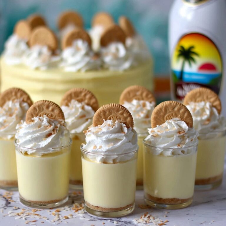 Creamy Banana Pudding Shots with Toasted Coconut & Mini Nilla Wafers Recipe