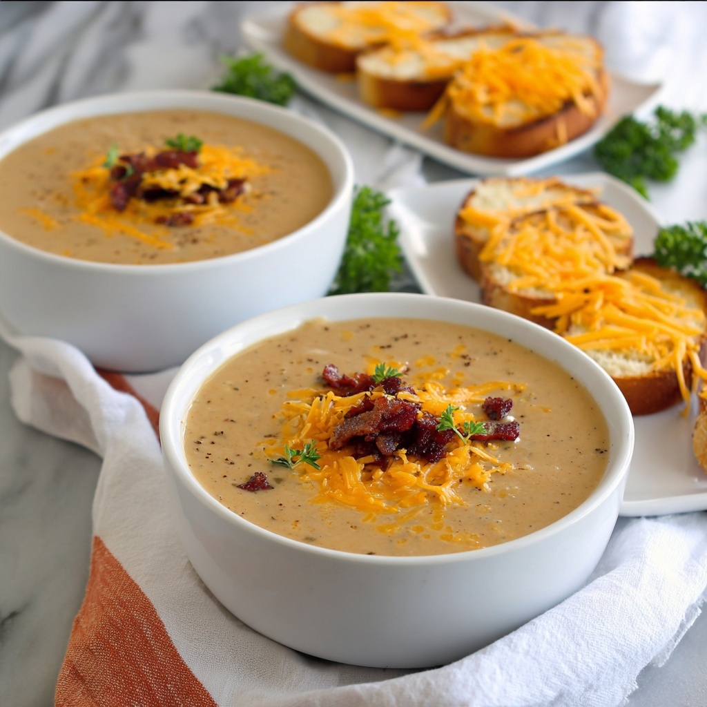 Beer Cheese Soup with Garlic Cheese Toast Recipe - Recipe Image