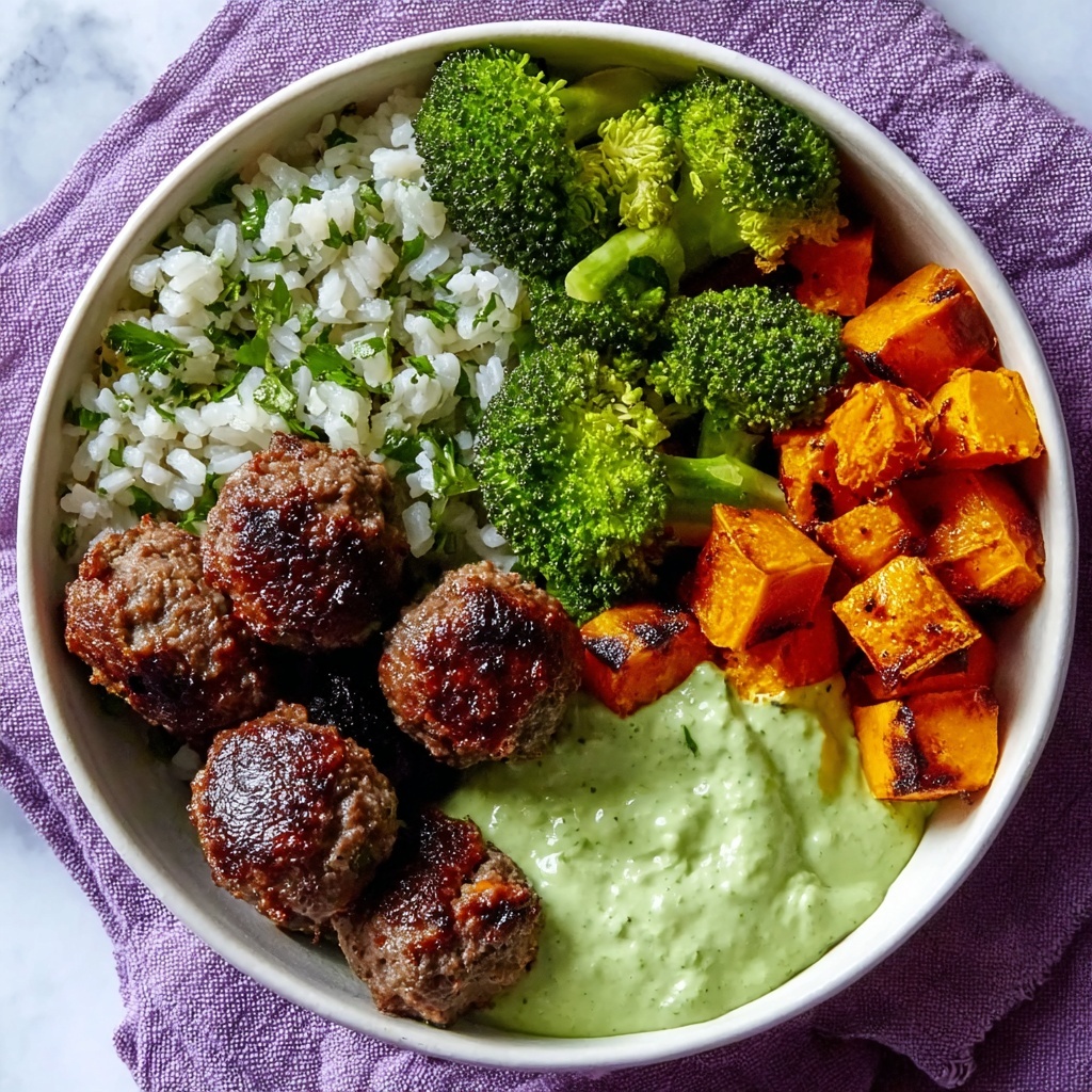 Irresistibly Juicy Barbecue Meatball Bowls with Avocado Goddess Sauce Recipe - Recipe Image