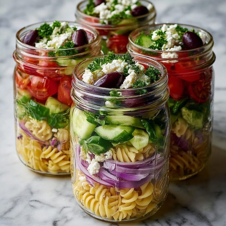 Pasta Salad in Mason Jars with Fresh Vegetables and Feta Recipe