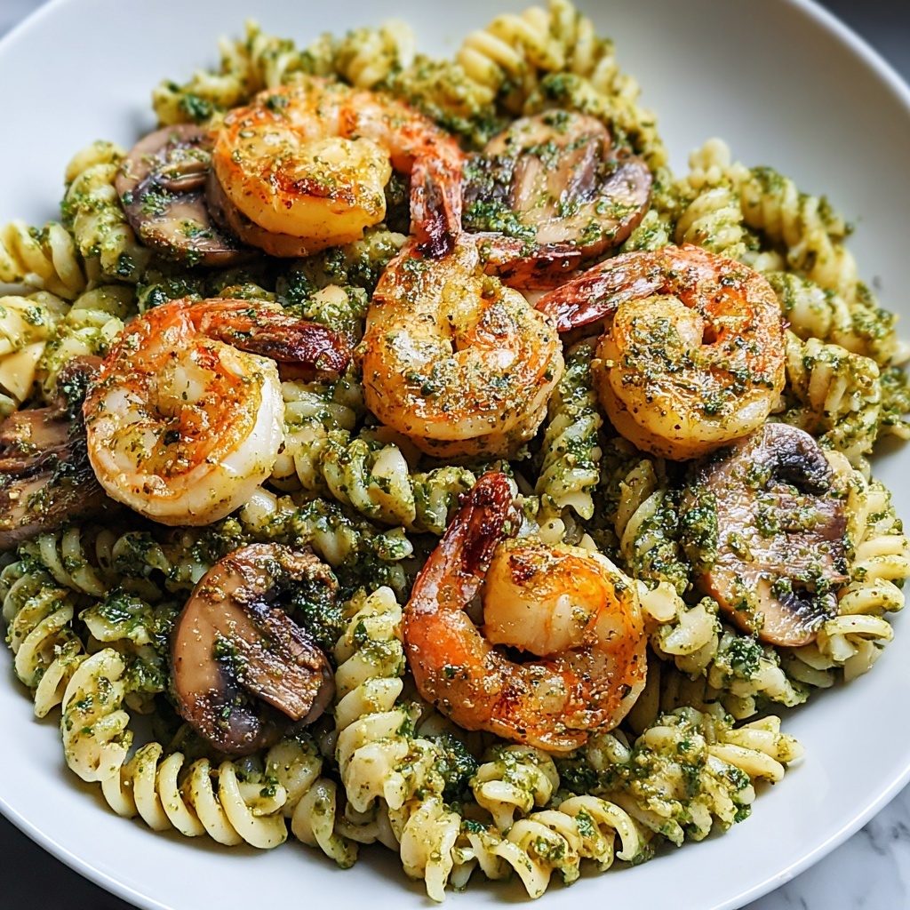 Pesto Shrimp Mushroom Pasta Recipe - Recipe Image