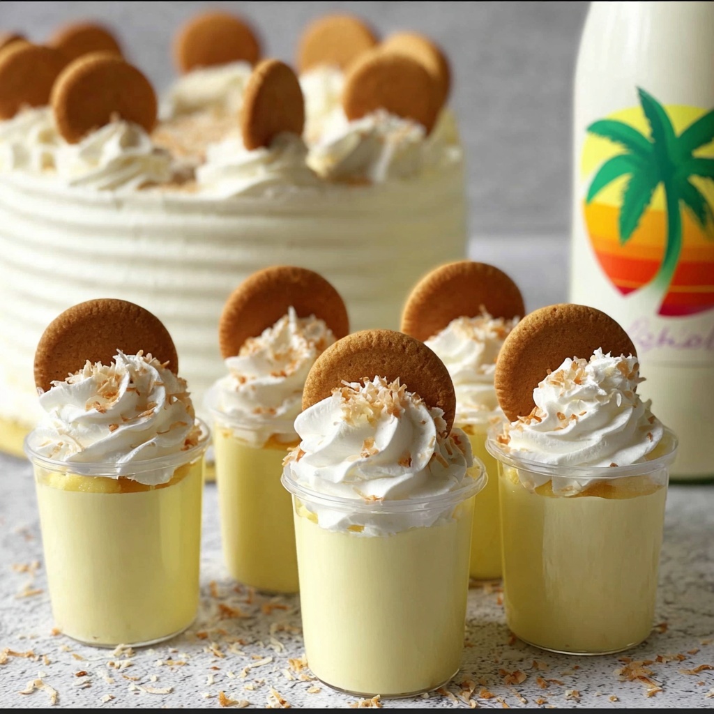 Creamy Banana Pudding Shots with Toasted Coconut & Mini Nilla Wafers Recipe - Recipe Image