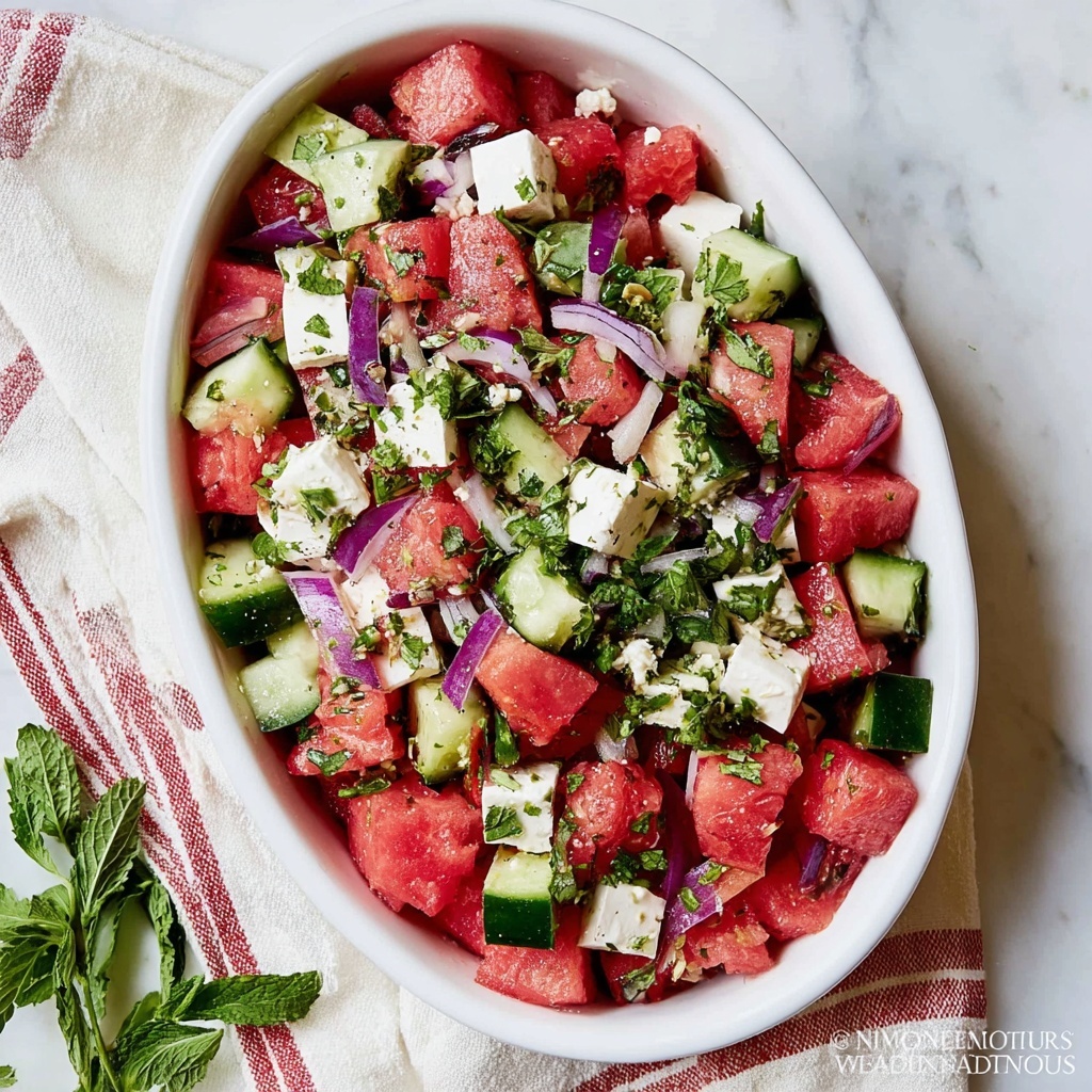 Watermelon Salad with Feta Cheese and Fresh Herbs Recipe - Recipe Image