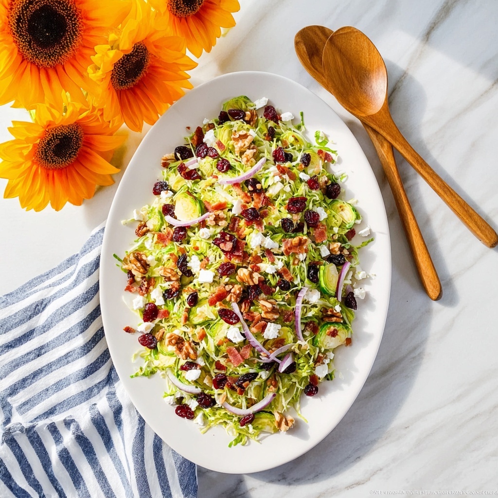 Shaved Brussels Sprout Salad with Bacon, Cranberries, and Goat Cheese Recipe - Recipe Image