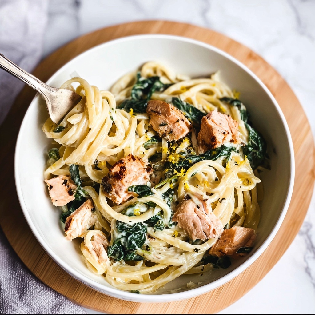 Creamy Salmon Pasta with Spinach and Lemon Recipe - Recipe Image