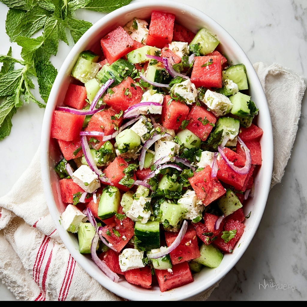 Watermelon Salad with Feta Cheese and Fresh Herbs Recipe - Recipe Image