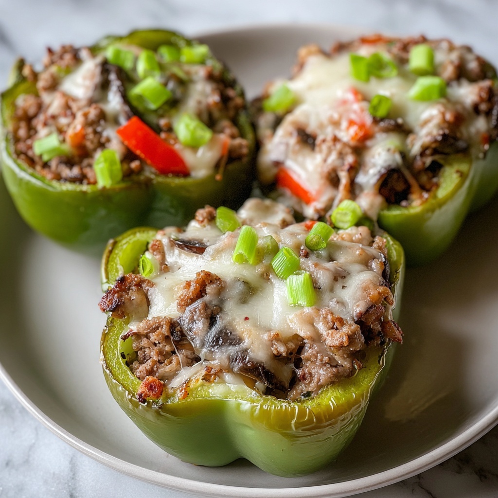 Keto Philly Cheesesteak Stuffed Peppers Recipe - Recipe Image