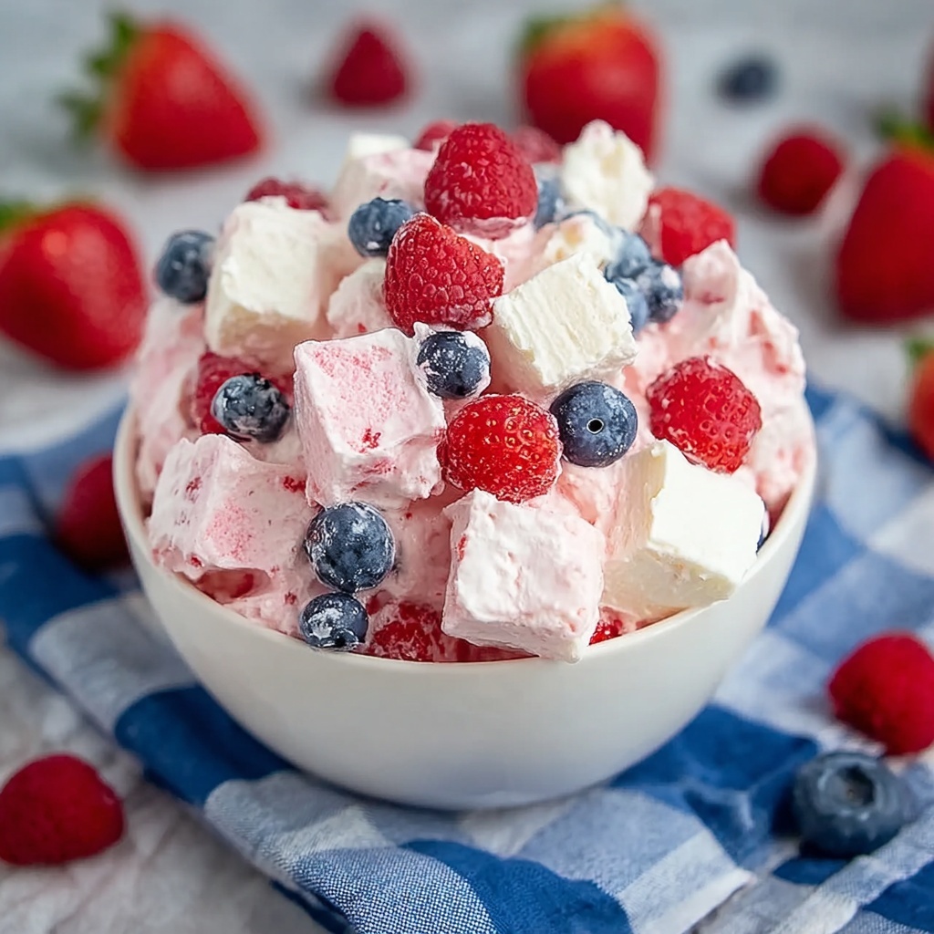Red, White, and Blue Cheesecake Salad Recipe - Recipe Image