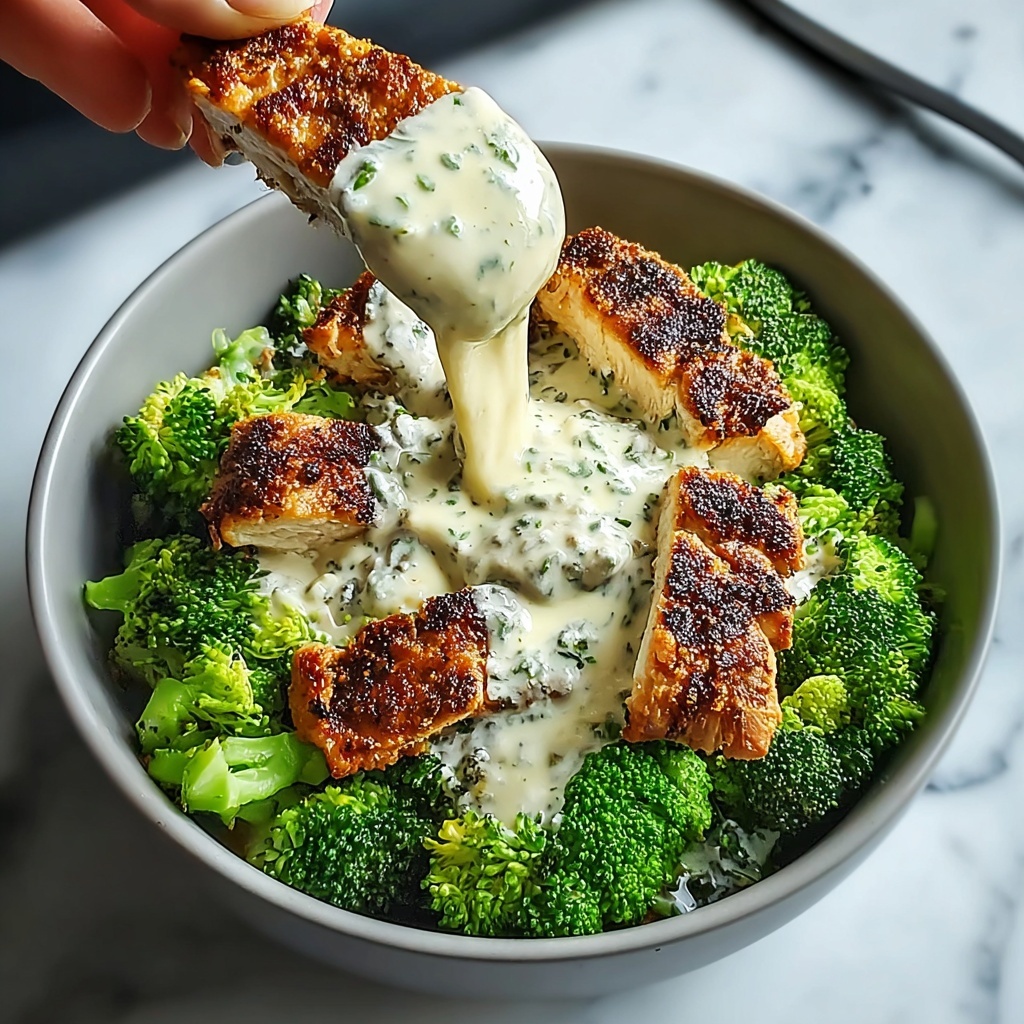 Grilled Chicken & Broccoli Bowls with Creamy Garlic Sauce Recipe - Recipe Image
