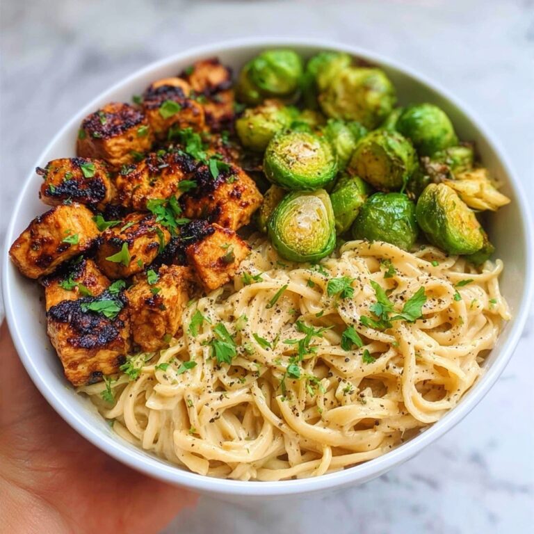 Maple Garlic Chicken Bites with Spicy Cajun Alfredo & Crispy Brussels Twists Recipe